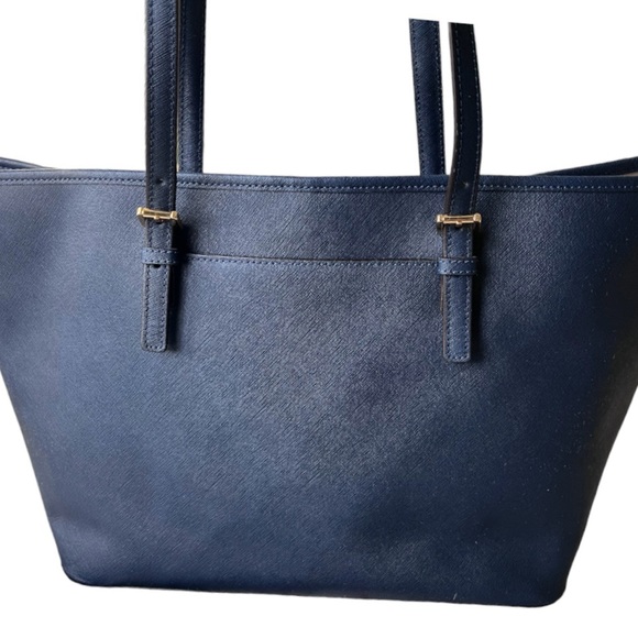 Michael Kors Navy Leather Jet Set Travel Large Carryall Tote Bag NEW! - Picture 2 of 10